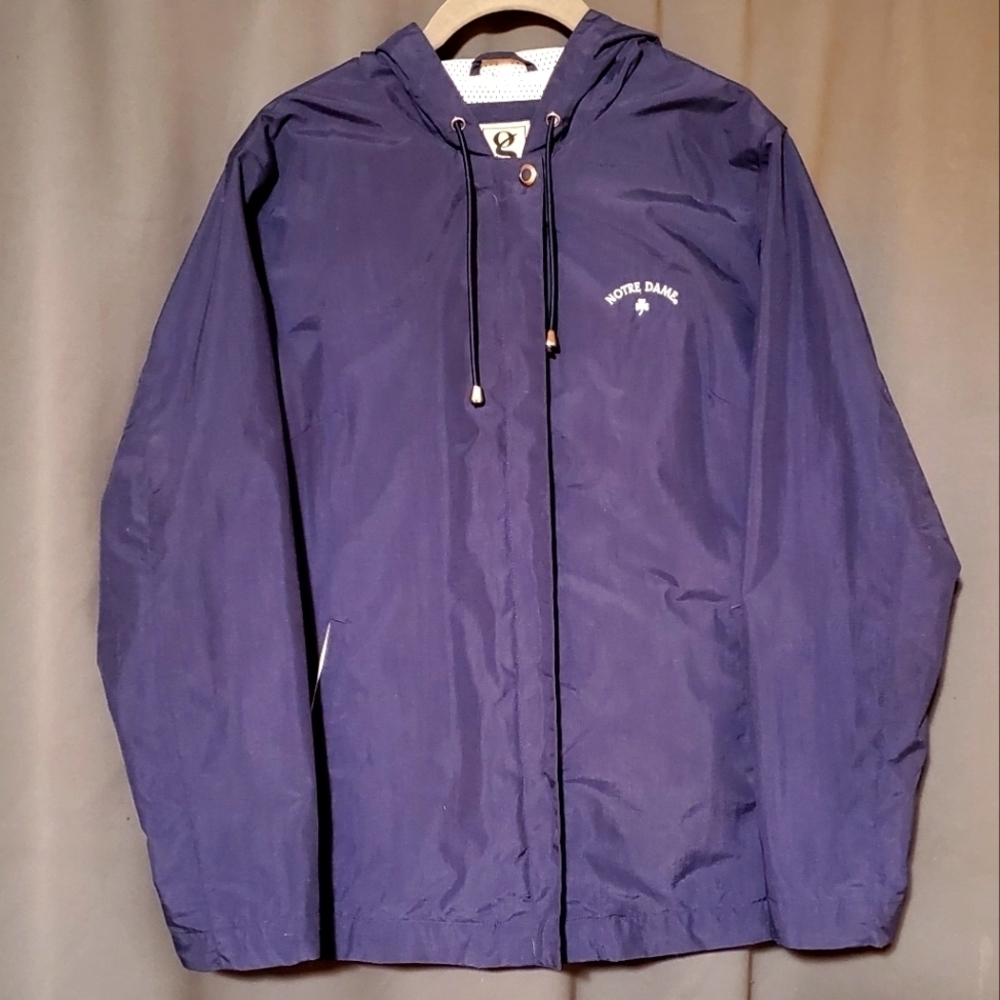 VINTAGE NOTRE DAME ZIP UP WINDBREAKER HOODED SIZE SMALL